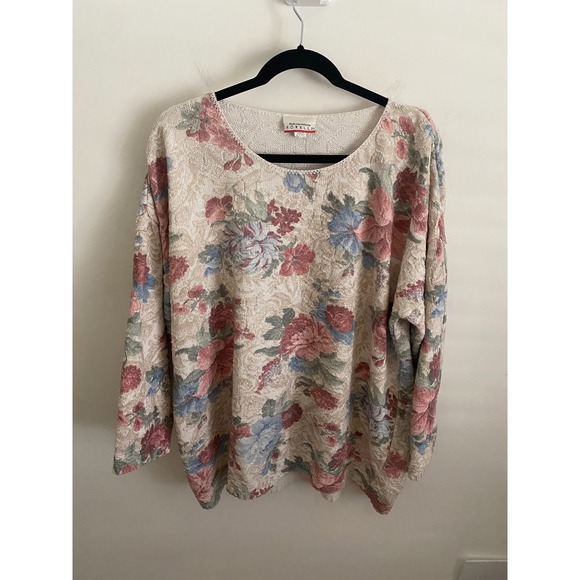 Moda Internazionale Forelli Sweaters - Moda‎ Internazionale Forelli Vintage Floral Tapestry Sweater Cream Pink Blue XL